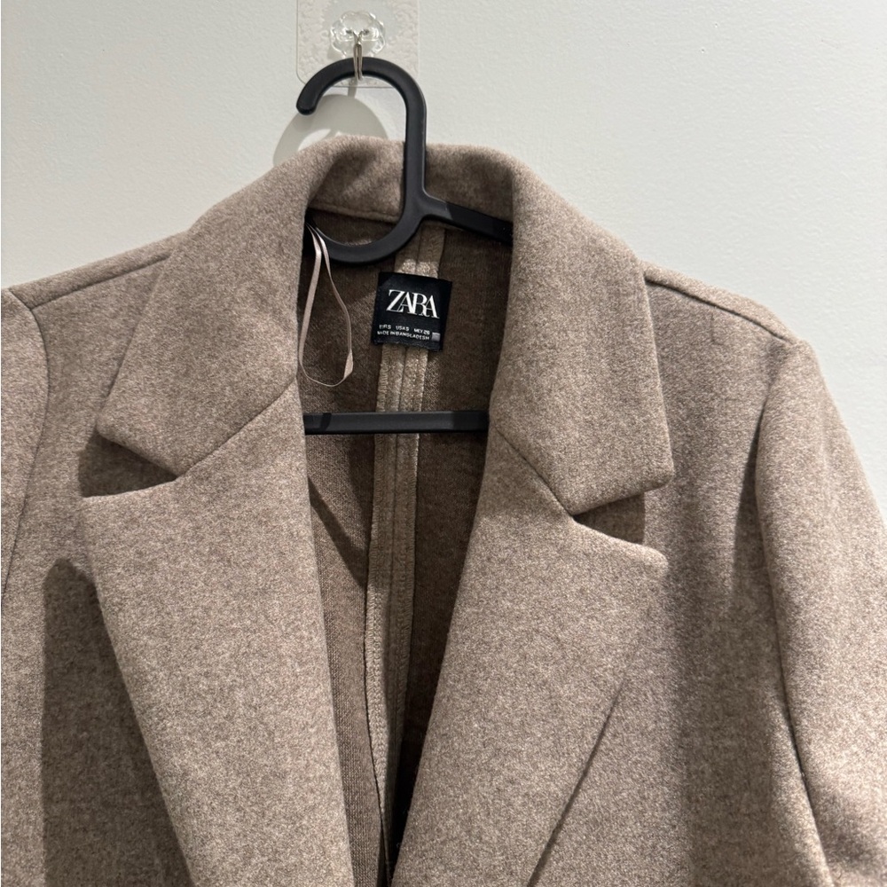 Zara Taupe Single-Breasted Long Coat - Picture 3 of 5